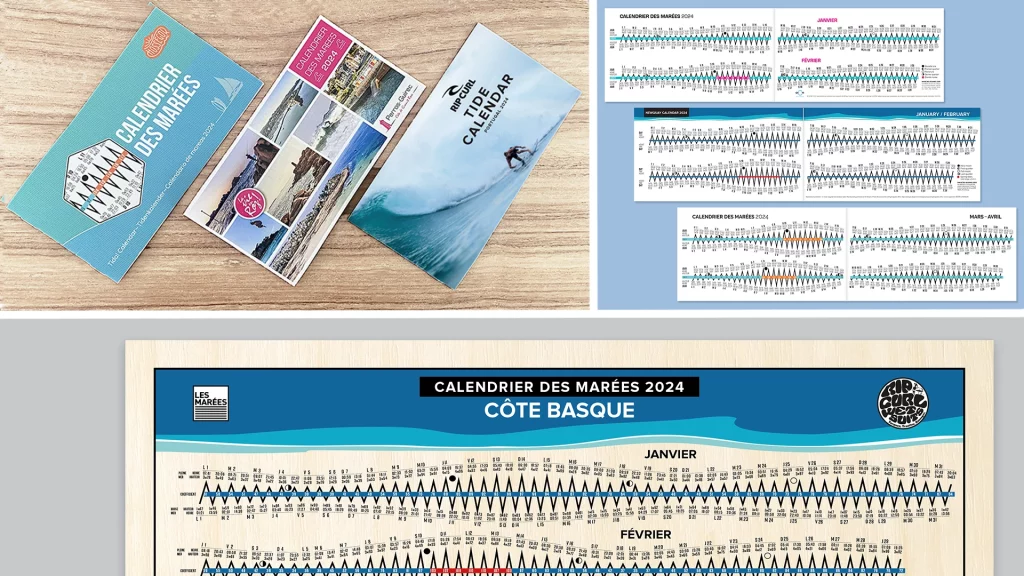 Infographie des carnets de calendrier des marées réalisés sur mesure pour des professionnels